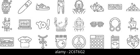 hip hop line icons. linear set. quality vector line set such as bandana, launchpad, ring, cassette, headphone, hip hop, gold bars, hip hop, cigar Stock Vector
