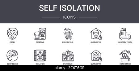 self isolation concept line icons set. contains icons usable for web, logo, ui/ux such as facetime, quarantine, dont touch, stayhome, quarantine, home Stock Vector