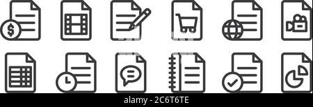12 set of linear document and files icons. thin outline icons such as analytics, file, file, file, movie for web, mobile Stock Vector