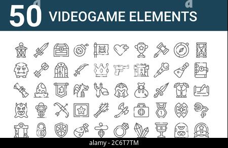 videogame elements concept line icons set. contains icons usable for ...