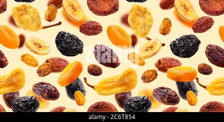 Collection of dried fruits, seamless pattern Stock Photo