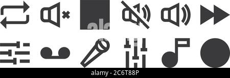 12 set of linear music icons. thin outline icons such as cd burning, tune, sound recording, high volume, stop, mute for web, mobile Stock Vector