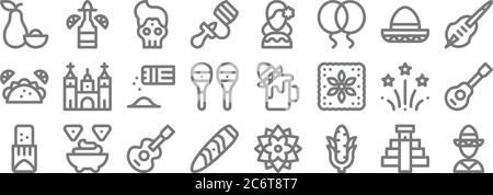 cinco de mayo line icons. linear set. quality vector line set such as mexican, corn, cigar, tamales, fireworks, salt and pepper, toloche, mexican, teq Stock Vector