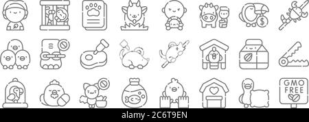 animal welfare line icons. linear set. quality vector line set such as gmo, farm, animal trafficking, bird cage, almond milk, meat, scorpion, wildlife Stock Vector