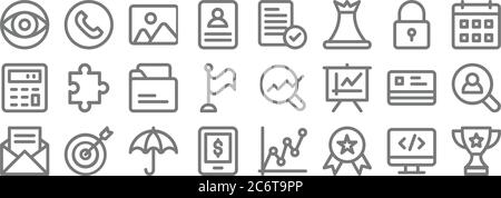 business line icons. linear set. quality vector line set such as award, reward, online payment, email, cit card, folder, calendar, checklist, phone ca Stock Vector