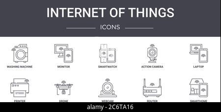 internet of things concept line icons set. contains icons usable for web, logo, ui/ux such as monitor, action camera, printer, webcam, router, smartho Stock Vector