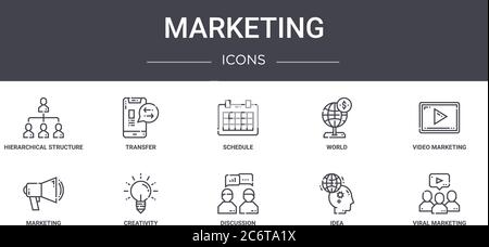 marketing concept line icons set. contains icons usable for web, logo, ui/ux such as transfer, world, marketing, discussion, idea, viral marketing, vi Stock Vector