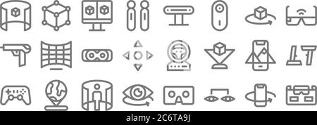 virtual reality line icons. linear set. quality vector line set such as vr glasses, connection, view, gamepad, ar, vr glasses, vr glasses, camera, d c Stock Vector