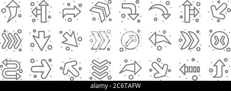 Transform action, many direction arrows line vector icons. Simple