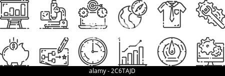 12 set of linear startup icons. thin outline icons such as seo, growing, planning, shirt, laptop, microscope for web, mobile Stock Vector