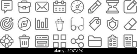 user interface line icons. linear set. quality vector line set such as newsletter, folder, apps, support, shield, statistics, edit, speedometer, brief Stock Vector