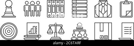 12 set of linear management icons. thin outline icons such as list, hierarchy, analysis, suit, archive, team for web, mobile Stock Vector