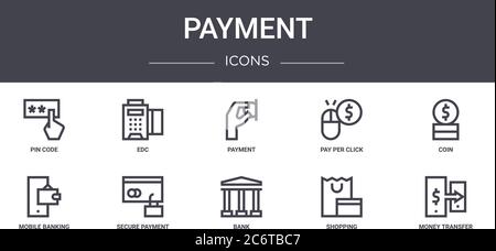 payment concept line icons set. contains icons usable for web, logo, ui/ux such as edc, pay per click, mobile banking, bank, shopping, money transfer, Stock Vector