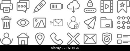 ui line icons. linear set. quality vector line set such as list, mail, phone, user, folder, picture, favourite, cloud computing, chat Stock Vector