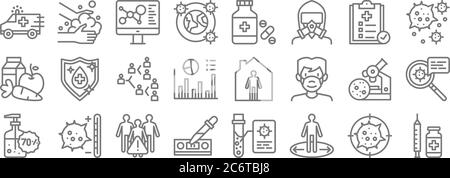 infectious pandemics line icons. linear set. quality vector line set such as vaccine, keep distance, dropper, alcohol gel, medical research, infectiou Stock Vector