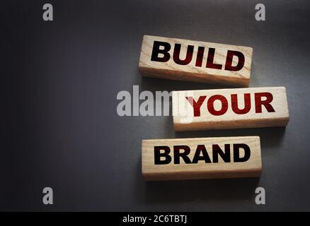 Build yor brand words on wooden blocks Marketing concept Stock Photo