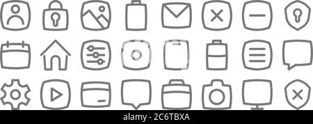 basic ui line icons. linear set. quality vector line set such as shield, camera, chat, setting, open menu, adjust, security, email, lock Stock Vector