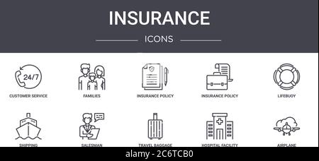 insurance concept line icons set. contains icons usable for web, logo, ui/ux such as families, insurance policy, shipping, travel baggage, hospital fa Stock Vector