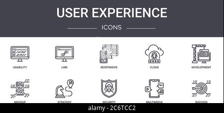 user experience concept line icons set. contains icons usable for web, logo, ui/ux such as link, cloud, mockup, security, multimedia, success, develop Stock Vector