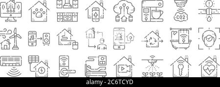smarthome line icons. linear set. quality vector line set such as health, watering, hospital bed, air conditioner, bathroom, home control, leak, cloud Stock Vector