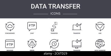 data transfer concept line icons set. contains icons usable for web, logo, ui/ux such as chat, transfer, browser, queue, transfer, data like, Stock Vector
