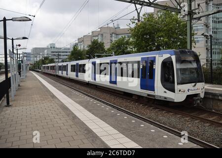 Bombardier RSG3 RET subway train on Randstadrail at Den Haag Laan van Noi station Stock Photo