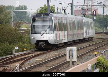 Bombardier RSG3 RET subway train on Randstadrail at Den Haag Laan van Noi station Stock Photo