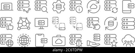 work office server line icons. linear set. quality vector line set such as sha folder, data sharing, suitcase, website, sync, server, server, info, ne Stock Vector