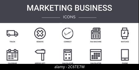 marketing business concept line icons set. contains icons usable for web, logo, ui/ux such as remove, fax machine, calendar, calculator, calculator, p Stock Vector