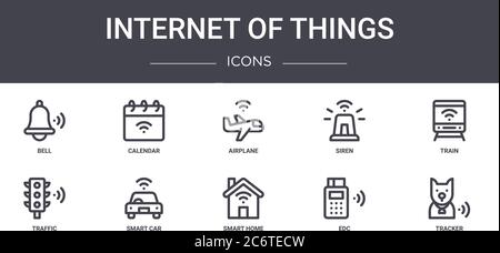 internet of things concept line icons set. contains icons usable for web, logo, ui/ux such as calendar, siren, traffic, smart home, edc, tracker, trai Stock Vector