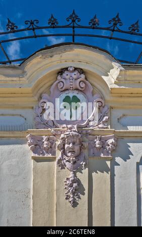 Low reliefs at house on ulice Vodni, street in Kromeriz, Moravia, Zlin Region, Czech Republic Stock Photo