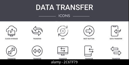 data transfer concept line icons set. contains icons usable for web, logo, ui/ux such as transfer, next button, transfer, data add Stock Vector