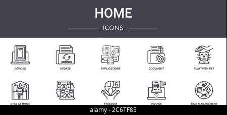 home concept line icons set. contains icons usable for web, logo, ui/ux such as update, document, stay at home, freedom, invoice, time management, pla Stock Vector