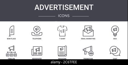 advertisement concept line icons set. contains icons usable for web, logo, ui/ux such as telephone, email marketing, timeline, magazine, promotion, ch Stock Vector