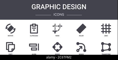 graphic design concept line icons set. contains icons usable for web, logo, ui/ux such as clipboard, ruler, copy, nodes, nodes, transform, grid, node Stock Vector