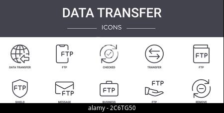 data transfer concept line icons set. contains icons usable for web, logo, ui/ux such as ftp, transfer, shield, business, ftp, remove, ftp, checked Stock Vector