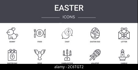 easter concept line icons set. contains icons usable for web, logo, ui/ux such as food, easter egg, easter day, candlestick, lollipop, candle, letter, Stock Vector