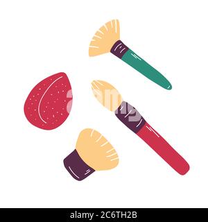 Make up brushes sketch collection. Cosmetic tools set. Fashion and beauty illustration. Vector flat hand drawn doodle graphic Stock Vector