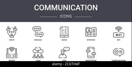 communication concept line icons set. contains icons usable for web, logo, ui/ux such as message, intercom, modem, user, smartphone, communication, wi Stock Vector