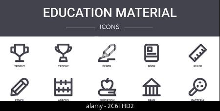 education material concept line icons set. contains icons usable for web, logo, ui/ux such as trophy, book, pencil, education, bank, bacteria, ruler, Stock Vector