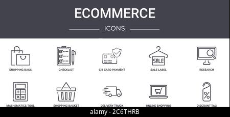 ecommerce concept line icons set. contains icons usable for web, logo, ui/ux such as checklist, sale label, mathematics tool, delivery truck, online s Stock Vector