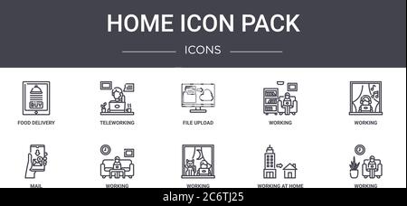 home icon pack concept line icons set. contains icons usable for web, logo, ui/ux such as teleworking, working, mail, working, working at home, file u Stock Vector