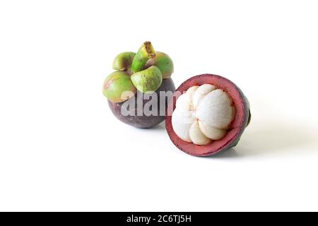Two mangosteen with an elegant white background Stock Photo