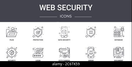 web security concept line icons set. contains icons usable for web, logo, ui/ux such as protection, , security, cctv camera, error, document, database Stock Vector