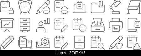 work office supply line icons. linear set. quality vector line set such as error, search, office supplies, digital controller, printer, admin, whitebo Stock Vector