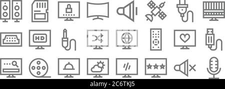 television line icons. linear set. quality vector line set such as mic, star, , searching, romantic, jack cable, technical, low volume, memory card Stock Vector