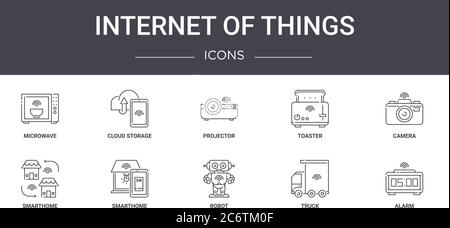 internet of things concept line icons set. contains icons usable for web, logo, ui/ux such as cloud storage, toaster, smarthome, robot, truck, alarm, Stock Vector