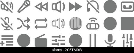 music line icons. linear set. quality vector line set such as tune, pause, tune, add to playlist, play, repeat, cassette, fast forward, microphone Stock Vector