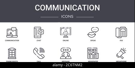 communication concept line icons set. contains icons usable for web, logo, ui/ux such as chat, speak, phone booth, message, newspaper, megaphone, fax, Stock Vector