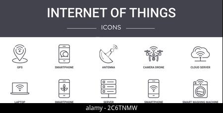 internet of things concept line icons set. contains icons usable for web, logo, ui/ux such as smartphone, camera drone, laptop, server, smartphone, sm Stock Vector